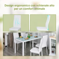HOMCOM Set 5 Pezzi con 1 Tavolo e 4 Sedie per Cucina o Sala da Pranzo in Finta Pelle, Metallo e Vetro Temperato, Bianco(m-7)