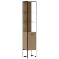 HOMCOM Tall Bathroom Cabinet with Open Shelves and Adjustable Shelf - Natural Wood Finish(m-1)
