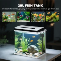 PawHut 28L Glass Aquarium Fish Tank with Filter, LED Lighting, for Betta, Guppy, Mini Parrot Fish, Shrimp, 38 x 26 x 39.5cm(m-5)
