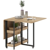 HOMCOM Table à manger pliante sur roulettes 4 personnes avec compartiments ouverts, pour petits espaces, salle à manger, chêne