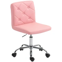 HOMCOM PU Leather Armless Office Chair, Modern Vanity Computer Swivel Chair with Rolling Wheels and Adjustable Height for Home Study, Bedroom, Pink(m-11)