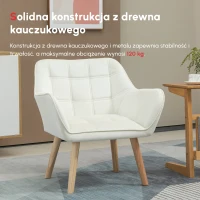 HOMCOM Fotel Tapicerowany, Akcentowy, Design Skandynawski, Wykończenie Aksamitne, do 120 kg, Nogi z Drewna Kauczukowego, Kremowy(m-7)