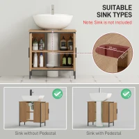 HOMCOM Bathroom Vanity Unit, Under Sink Storage Cabinet with 2 Doors, Adjustable Shelf for Basin without or with Pedestal, Oak(m-4)