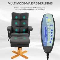 HOMCOM Massagesessel mit Hocker, 145° Neigbarer Relaxsessel mit Massagefunktion Liegefunktion Stauraum, TV-Sessel Fernsehsessel für Wohnzimmer, Kunstleder, 80 x 86 x 99 cm Schwarz(m-6)