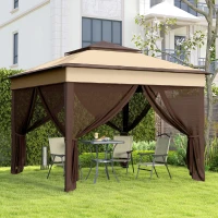 Outsunny 3 x 3(m) Pop Up Gazebo, Height Adjustable Instant Event Shelter with Netting and Carrying Bag, Beige(m-8)