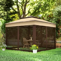 Outsunny 3 x 3(m) Pop Up Gazebo, Height Adjustable Instant Event Shelter with Netting and Carrying Bag, Beige(m-9)