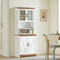 HOMCOM Alacena de Cocina Mueble Auxiliar con 2 Puertas de Vidrio y Baldas Ajustables 72x40x178 cm Blanco(m-9)
