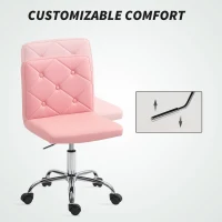 HOMCOM PU Leather Armless Office Chair, Modern Vanity Computer Swivel Chair with Rolling Wheels and Adjustable Height for Home Study, Bedroom, Pink(m-6)