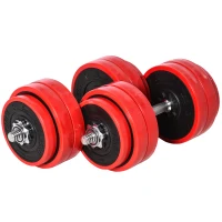 HOMCOM Hantelset 20/30KGS 2-IN-1 Hanteln&Langhanteln verstellbar Gewichtheben für Zuhause Fitness Muskel Stahl PP-Kunsstoff Eisen Sand Rot+Schwarz 21,5 x 21,5 x 3,8 cm(m-12)