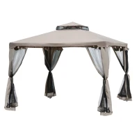 Outsunny Gazebo da Giardino 3x3m con Zanzariera, Struttura in Metallo e Copertura in Poliestere, Talpa(m-13)