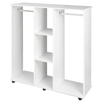 HOMCOM Armadio Guardaroba a Rotelle con 2 Barre e 3 Ripiani Aperti, in Legno e Alluminio, 120x40x128 cm, Bianco(m-10)