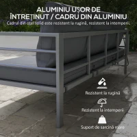 Outsunny Canapea de Grădină cu 3 Locuri cu Perne pentru Scaun și Spate, Canapea Modernă din Aluminiu și Poliester, 185x66x64 cm, Gri(m-4)