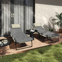 Outsunny Lot de 2 transats bains de soleil pliable avec dossier inclinable 4 positions - appui-tête et matelas épais crème(m-8)