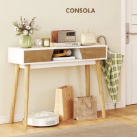 HOMCOM Consola de Recibidor con 2 Cajones Compartimento y Patas de Madera para Pasillo Entrada Entrada Salón Blanco(m-6)
