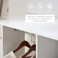 HOMCOM Armadio Guardaroba a Rotelle con 2 Barre e 3 Ripiani Aperti, in Legno e Alluminio, 120x40x128 cm, Bianco(m-4)
