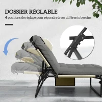 Outsunny Lot de 2 transats bains de soleil pliable avec dossier inclinable 4 positions - appui-tête et matelas épais crème(m-4)