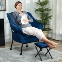 HOMCOM Sillón de Salón con Otomana Sillón de Relax con Bolsillos Laterales y Patas de Acero para Sala de Estar Dormitorio Azul(m-2)