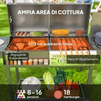 Outsunny Barbecue a Carbone e Gas con 3 Bruciatori e Coperchio, Termometro, Ruote e Ripiani, Nero(m-5)