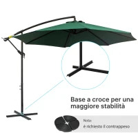 Outsunny Ombrellone da Esterni Decentrato con Manovella, in Acciaio e Poliestere Anti-UV, 3x2.5 m, Verde(m-8)