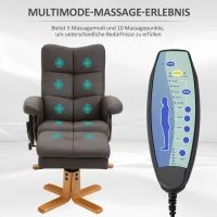HOMCOM Relaxsessel mit Liegefunktion Massagesessel mit Fußhocker Fernsehsessel TV Sessel 145°-Neigung Liegesessel Ergonomischer Stuhl mit 10 Vibrationpunkte Kunstleder Braun 80 x 86 x 99 cm(m-4)
