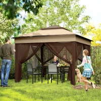 Outsunny 3 x 3(m) Pop Up Gazebo, Height Adjustable Instant Event Shelter with Netting and Carrying Bag, Beige(m-2)