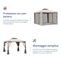 Outsunny Gazebo da Giardino 3x3m con Zanzariera, Struttura in Metallo e Copertura in Poliestere, Talpa(m-4)