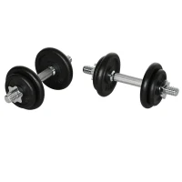 HOMCOM Kurzhantel, Langhantel, 2-in-1, 20 kg, 8 Hantelscheiben, rostfrei, Eisen, schwarz, 95 x 16 x 16Hcm(m-12)