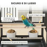 PawHut Gabbia per Uccelli con Ripiano Inferiore, Vassoio e Griglia Rimovibili, in Acciaio e PP, 48x46x83 cm, Nero(m-5)