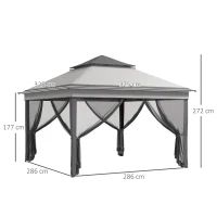 Outsunny Gazebo con Zanzariere Regolabile su 3 Livelli, in Acciaio e tessuto Oxford, 326x326x272 cm, Grigio Chiaro e Scuro(m-3)