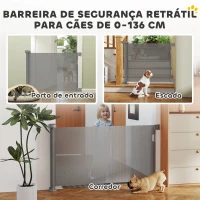 PawHut Barreira de Segurança para Cães Retrátil 0-136 cm  para Cães Pequenos com Botão de Fecho Cinzento(m-4)
