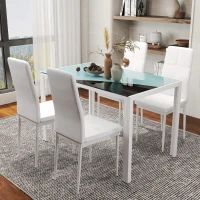 Homcom Set Dining Alb Modern – Masa + 4 Scaune Tapitate pentru 4 Persoane(m-14)