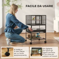 PawHut Gabbia per Uccelli con Ripiano Inferiore, Vassoio e Griglia Rimovibili, in Acciaio e PP, 48x46x83 cm, Nero(m-7)
