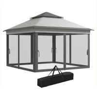 Outsunny Tenda Dobrável 3,26x3,26x2,72 m com Altura Ajustável 4 Painéis de Malha Proteção UV30+ e Bolsa de Transporte Cinza(m-11)