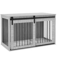 PawHut 46.46'' Dog Crate Furniture with Removable Cushion & Security Latch for Extra Large Dogs - Grey(m-1)