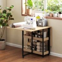 HOMCOM Table à manger pliante sur roulettes 4 personnes avec compartiments ouverts, pour petits espaces, salle à manger, chêne(m-9)