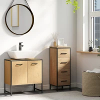 HOMCOM Bathroom Vanity Unit, Under Sink Storage Cabinet with Soft-Close Doors for Basin without or with Pedestal, Natural(m-2)