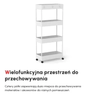 HOMCOM Wózek Kuchenny z 4 Półkami, 4 Elastycznymi Hakami, 4 Kółkami, 40 cm x 19 cm x 90 cm, Wózek Niszowy, Biały(m-4)