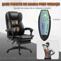 Vinsetto Scaun de birou, Scaun directorial, Scaun pivotant, cu functie de masaj, functie de inclinare, piele artificiala, spuma, plastic PP, nailon, negru, 68,5 x 68,5 x 119-127 cm(m-4)