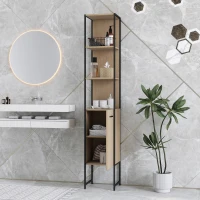 HOMCOM Tall Bathroom Cabinet with Open Shelves and Adjustable Shelf - Natural Wood Finish(m-9)