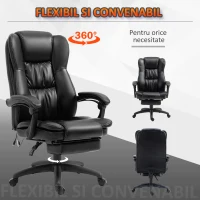 Vinsetto Scaun de birou, Scaun directorial, Scaun pivotant, cu functie de masaj, functie de inclinare, piele artificiala, spuma, plastic PP, nailon, negru, 68,5 x 68,5 x 119-127 cm(m-7)