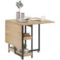 HOMCOM Table à manger pliante sur roulettes 4 personnes avec compartiments ouverts, pour petits espaces, salle à manger, chêne(m-11)