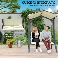 Outsunny Dondolo da Giardino 2 Posti con Tettuccio Regolabile e Cuscini, 150x120x182 cm, Crema(m-5)
