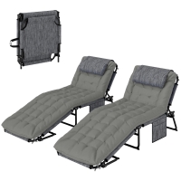 Outsunny Lot de 2 transats bains de soleil pliable avec dossier inclinable 4 positions - appui-tête et matelas épais