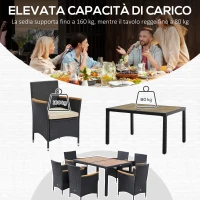 Outsunny Set Tavolo e Sedie da Giardino 7 Pezzi in PE Rattan e Legno con Cuscini Morbidi, Nero(m-4)