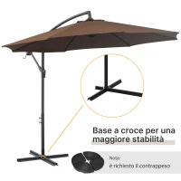 Outsunny Ombrellone Decentrato Ø3x2.5 m con Base a Croce e Manovella, in Acciaio e Poliestere color Caffè(m-7)