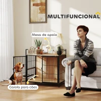 PawHut Gaiola para Cães Mesa Auxiliar Moderna com Suporte Giratório com 2 Tigelas para Cães Médios 80x56x76,5 cm Madeira e Preto(m-4)