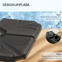 Outsunny 4 bucati baza de umbrela din plastic HDPE, umpluta cu apa si nisip pana la 18 kg, 103x103x8,3 cm, negru(m-5)
