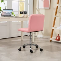 HOMCOM PU Leather Armless Office Chair, Modern Vanity Computer Swivel Chair with Rolling Wheels and Adjustable Height for Home Study, Bedroom, Pink(m-9)