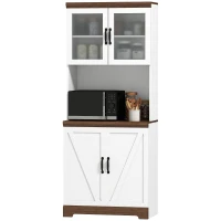 HOMCOM Alacena de Cocina Mueble Auxiliar con 2 Puertas de Vidrio y Baldas Ajustables 72x40x178 cm Blanco(m-11)