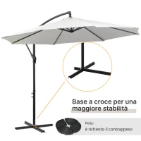 Outsunny Ombrellone da Esterni 3x2.5 m con Manovella, in Acciaio e Poliestere Anti-UV, Crema(m-7)